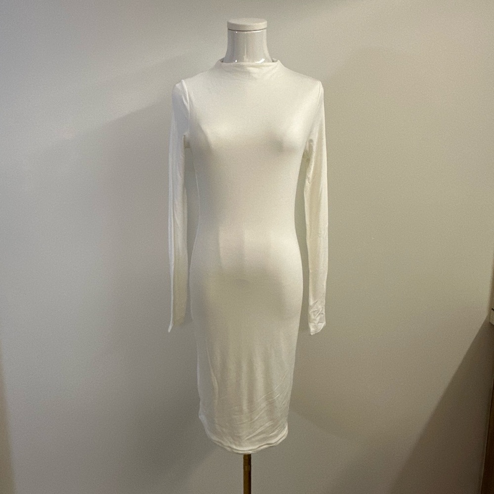 Naked Wardrobe Classic White Long Sleeve Dress